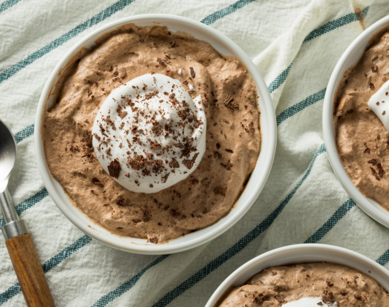 Homemade Sweet Chocolate Mousse with Whipped Cream